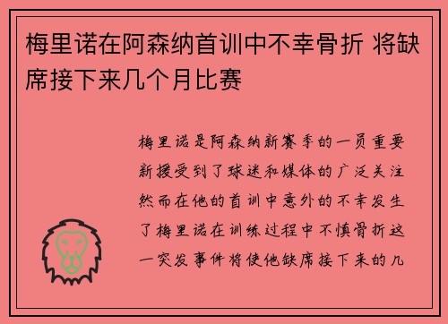梅里诺在阿森纳首训中不幸骨折 将缺席接下来几个月比赛 梅里诺在阿森纳首训中不幸骨折 将缺席接下来几个月比赛
